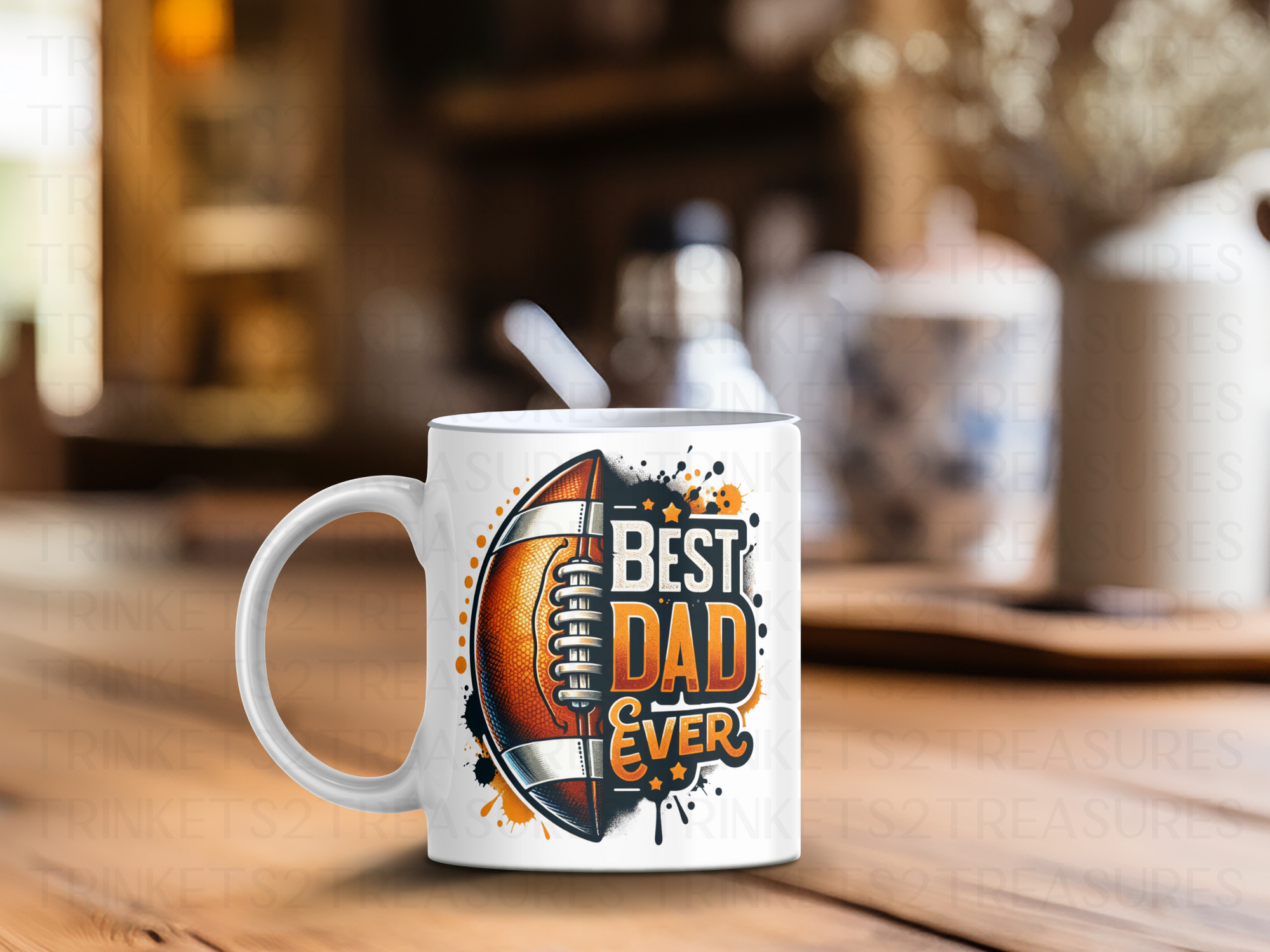 Personalized Ceramic Mug and Matching Coaster Set/11 oz or 15 oz Coffee Mug/Best Dad Ever Football #130