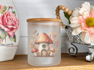 10 oz Frosted Candle Jars with Bamboo Lid/Multi-Purpose Jar/Mushroom House/#529