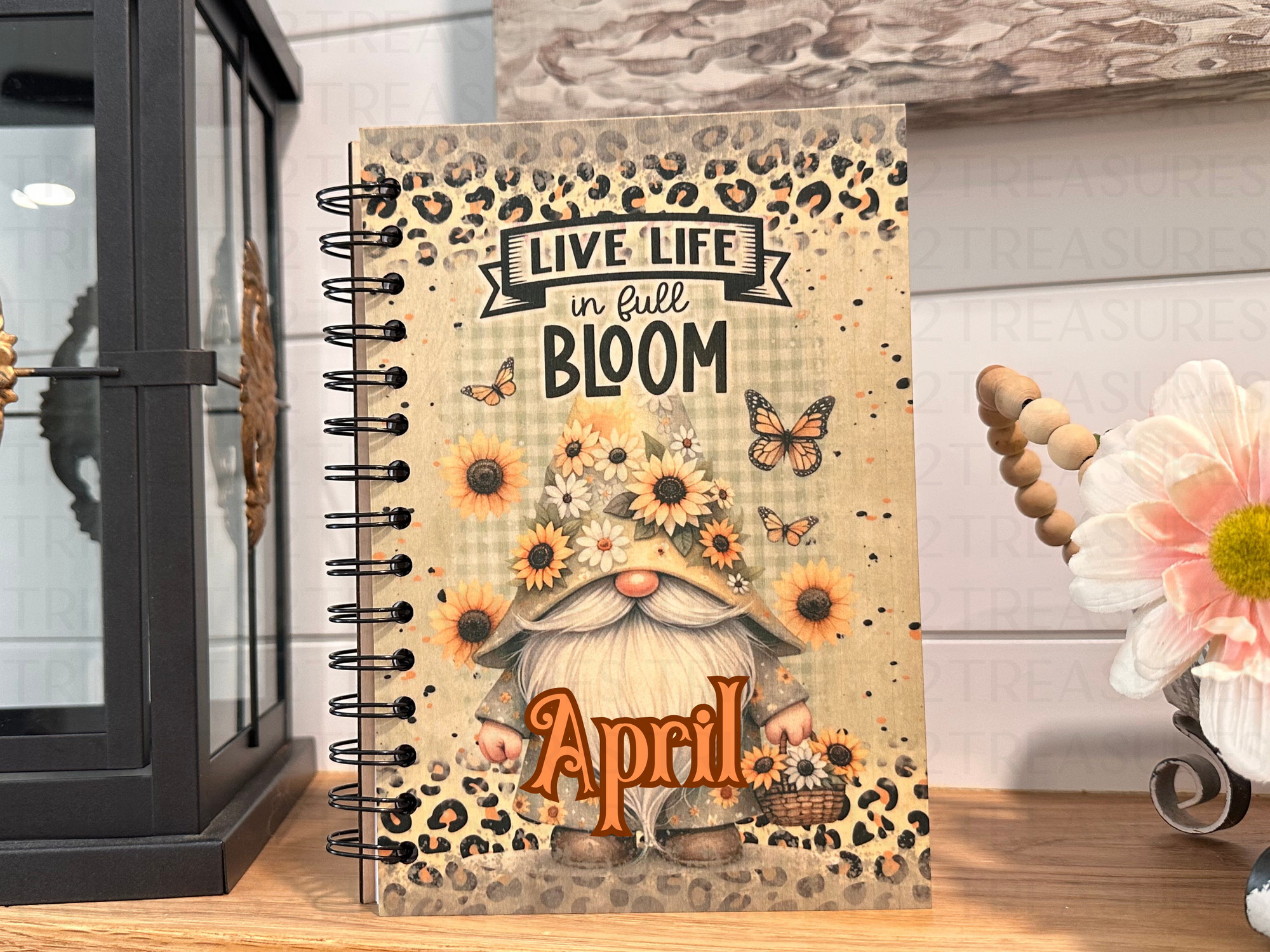 Personalized Live Life In Full Bloom Wood Notebook #1019