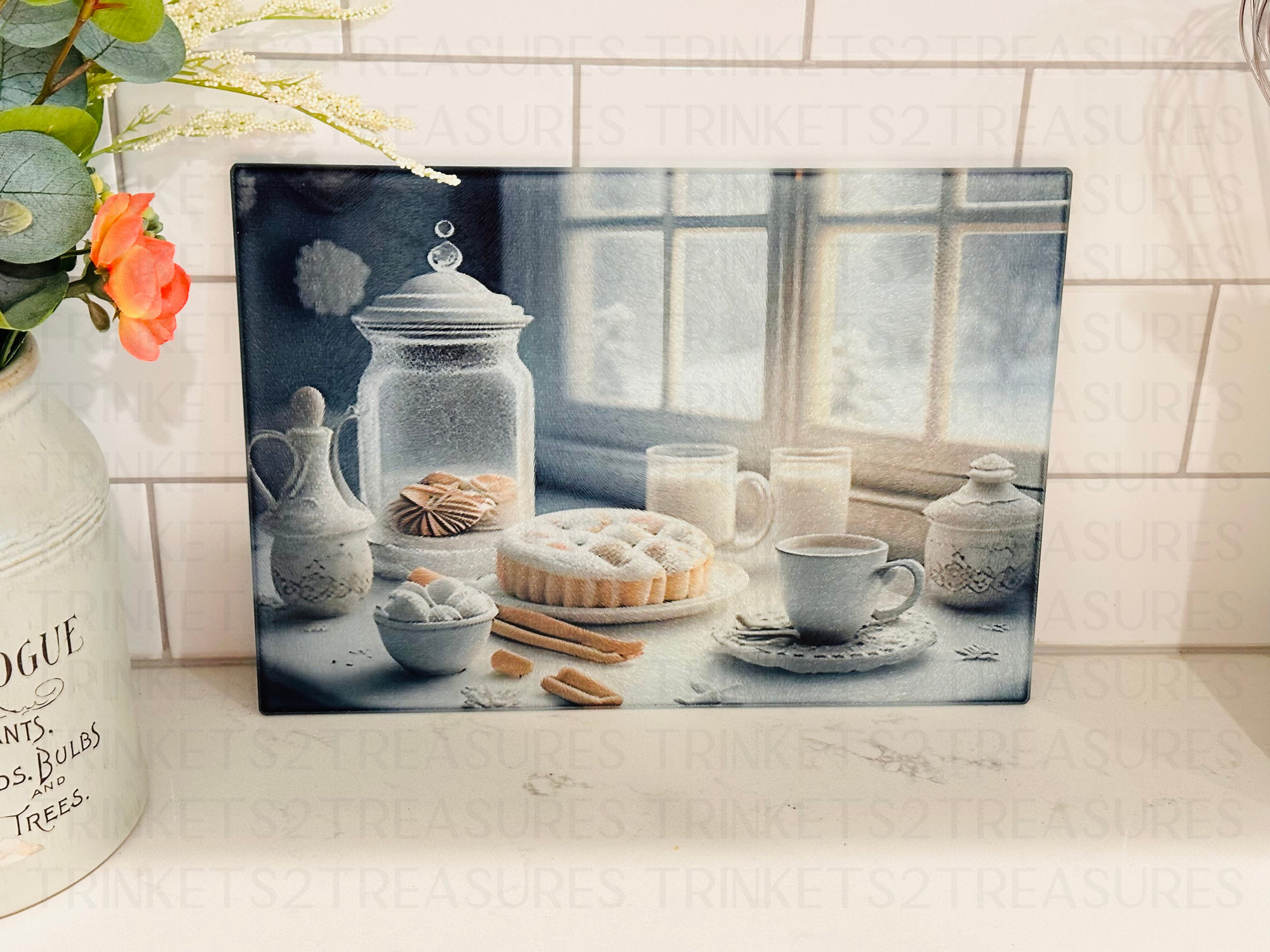 Personalized 8" x 11" Textured & Tempered Glass Cutting Board/Winter Sweets/#618