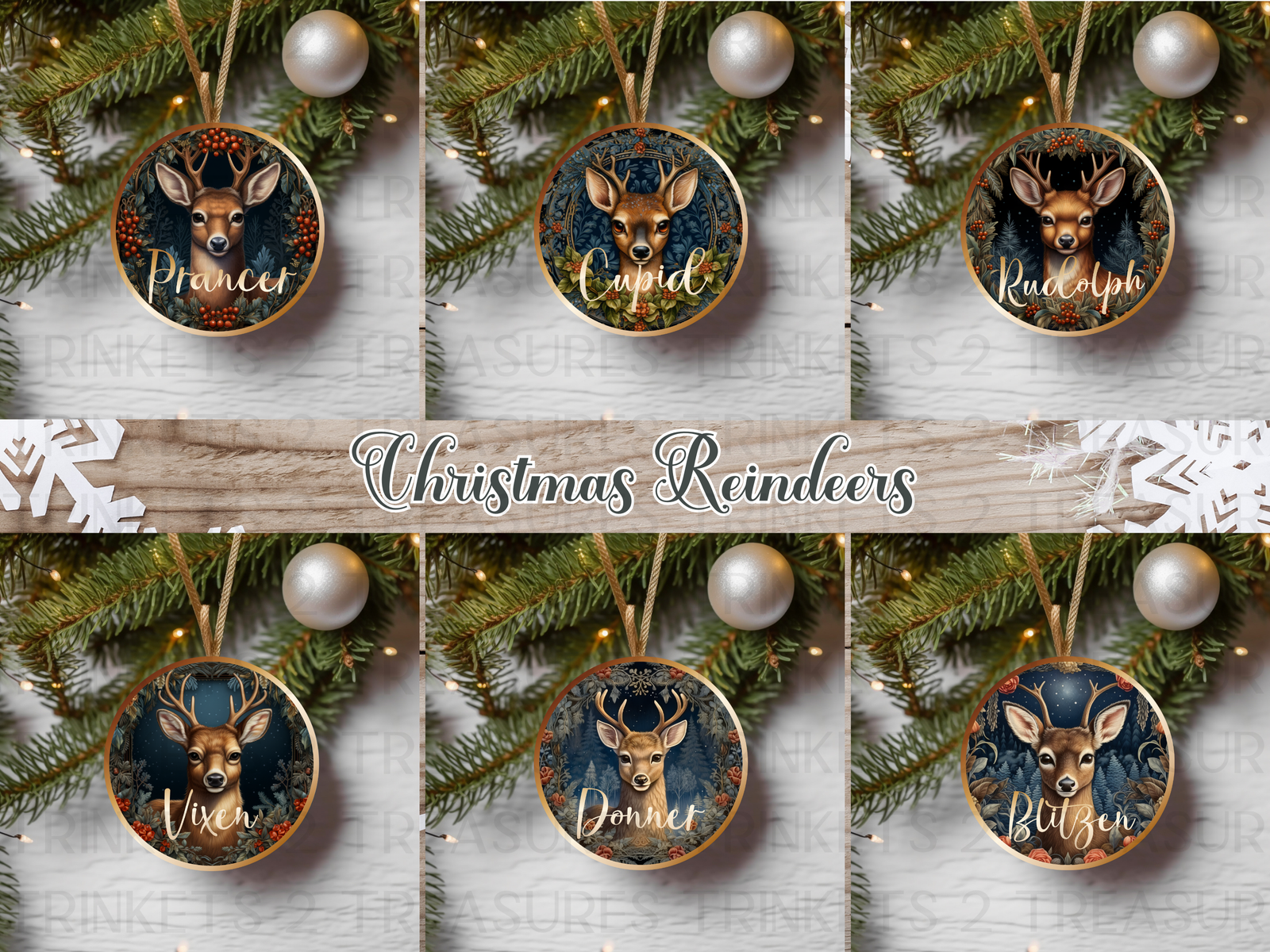 3" Acrylic or MDF Elegant Ornaments Christmas Reindeer #411