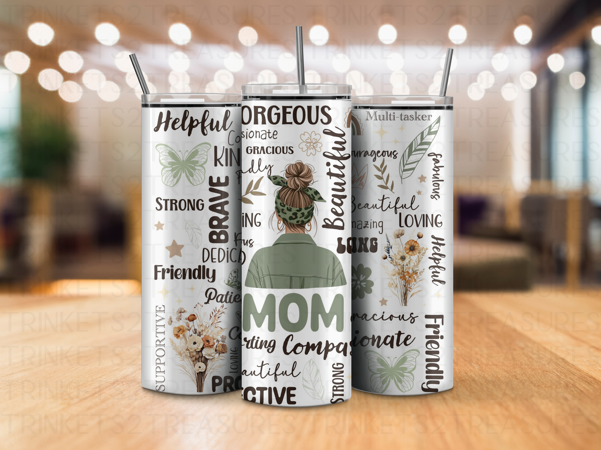 Personalized 20 oz Stainless Steel Tumbler with Metal Straw and Mom Description Designs #330