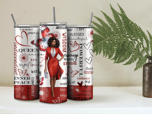 Personalized 20 oz Stainless Steel Tumbler with Metal Straw and Powerful Woman Design #333