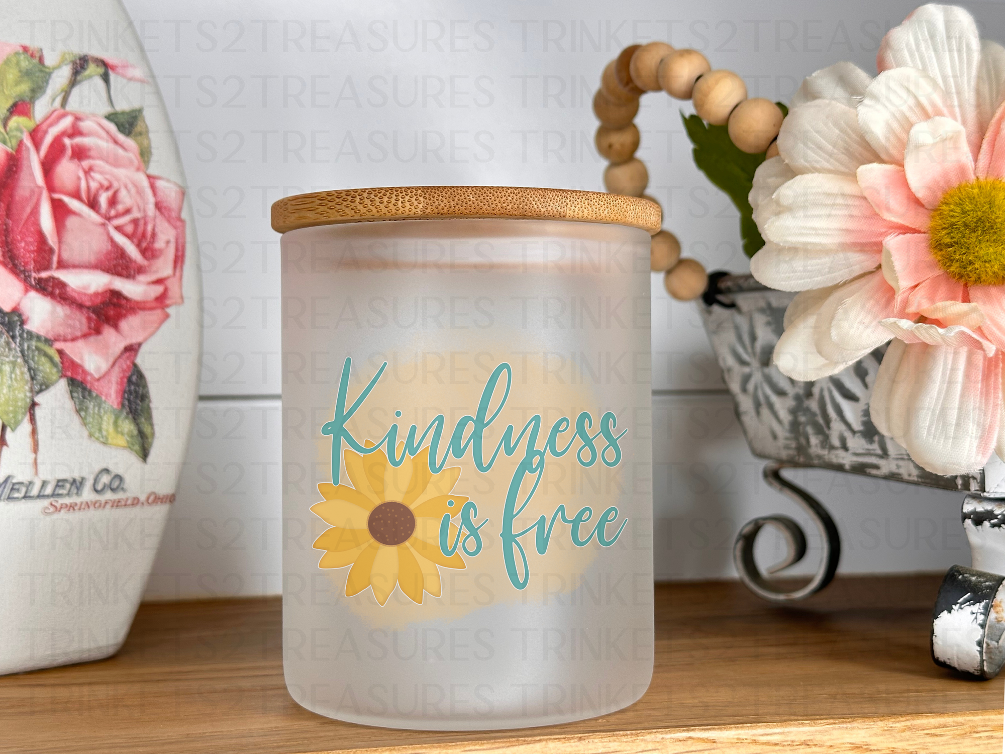 10 oz Frosted Candle Jars with Bamboo Lid/Multi-Purpose Jar/Kindness is Free/#521