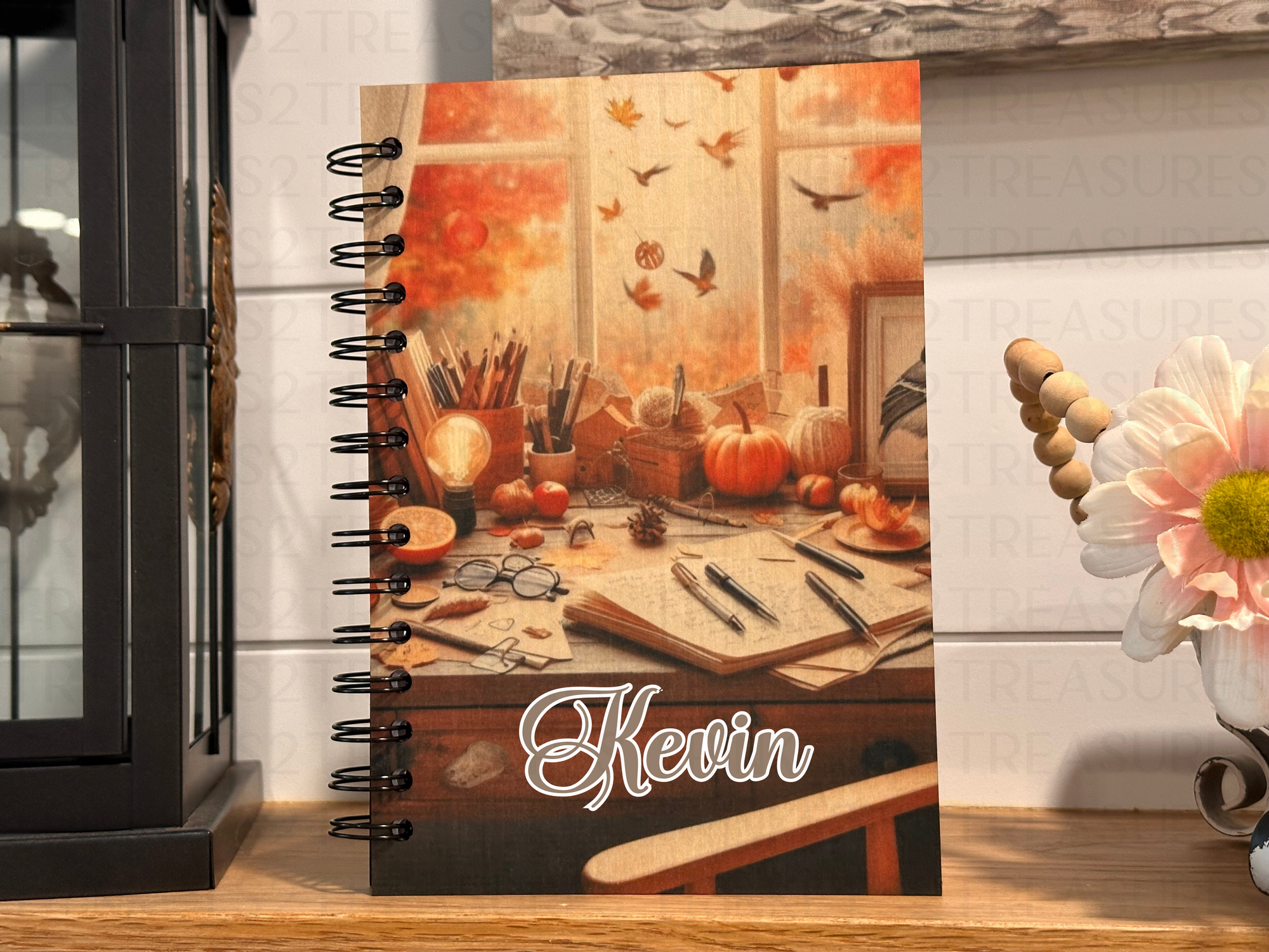 Personalized Fall Thoughts Wood Notebook #1020