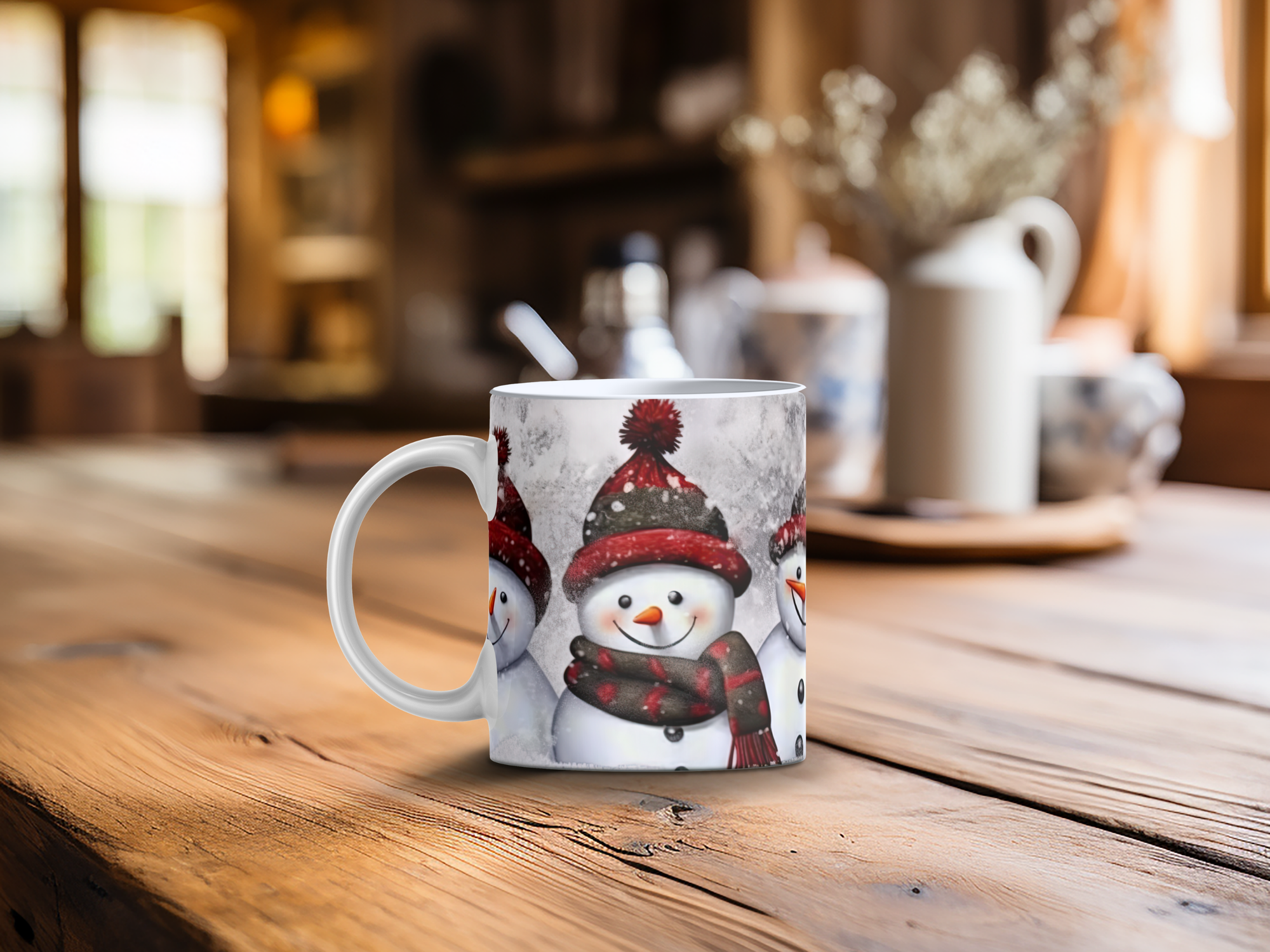 Personalized Ceramic Mug and Matching Coaster Set/11 oz or 15 oz Coffee Mug/3 Snowman Design/#120