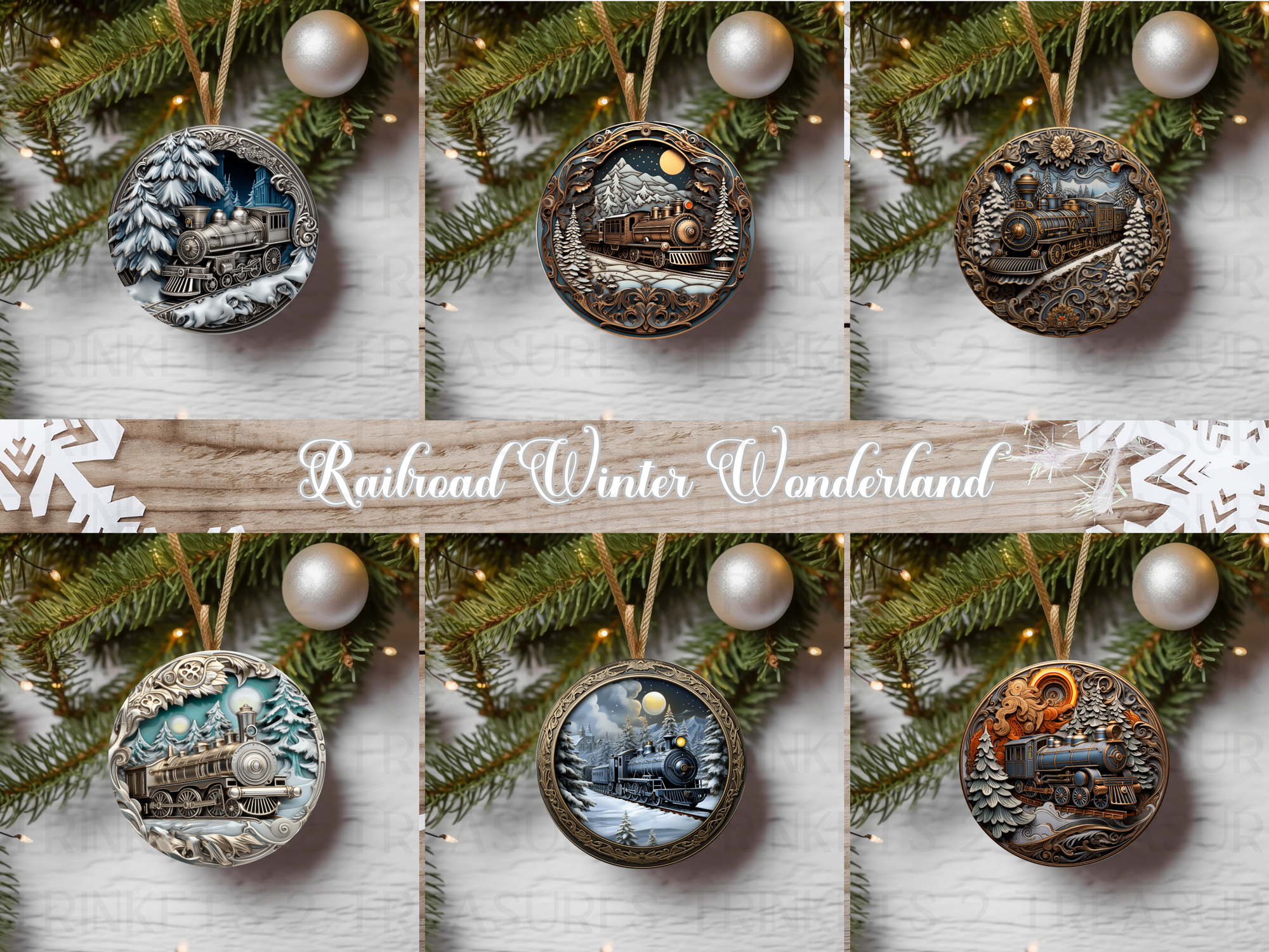 3" Acrylic or MDF Elegant Ornaments Railroad Winter Wonderland Series #413