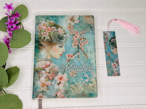 Personalized Journal and Matching Bookmark Teal Girl Keepsake Journal #818