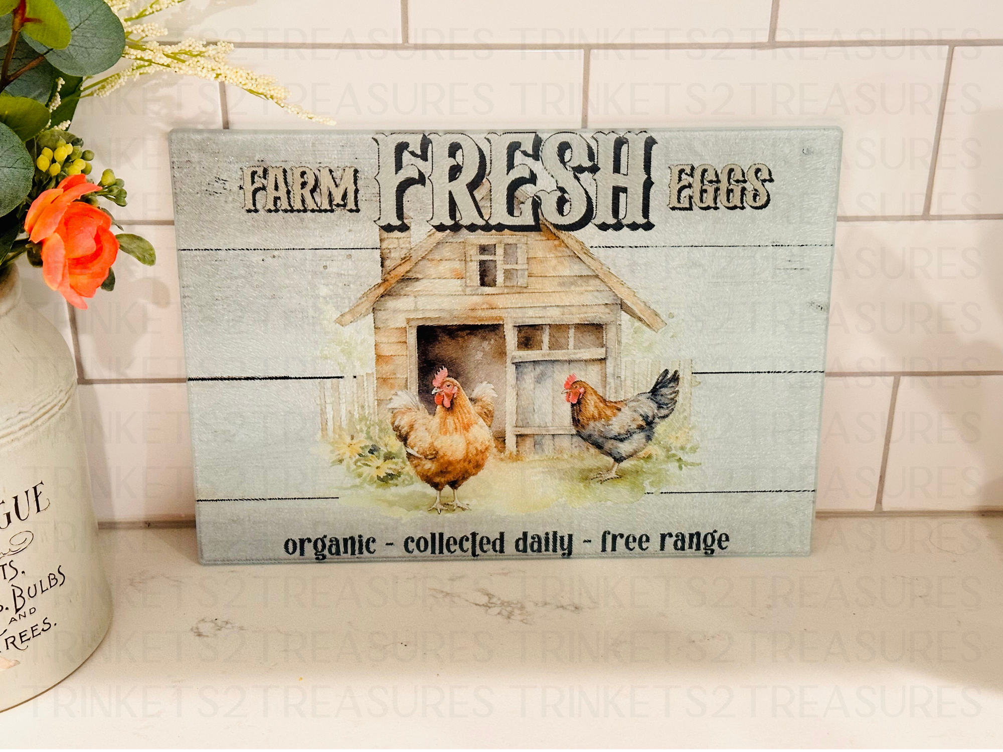 Personalized 8" x 11" Textured & Tempered Glass Cutting Board/Country Kitchen/#615