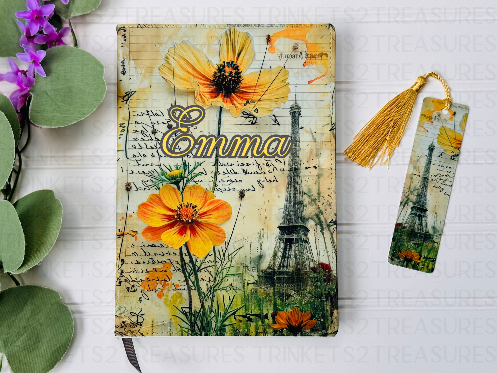 Personalized Journal and Matching Bookmark Spring in Paris Keepsake Journal #817