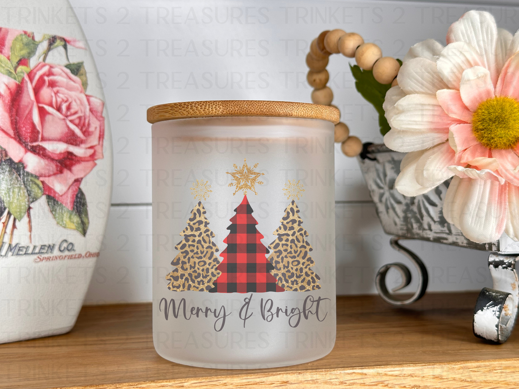 10 oz Frosted Candle Jars with Bamboo Lid/Multi-Purpose Jar/Merry & Bright Red Plaid/#535