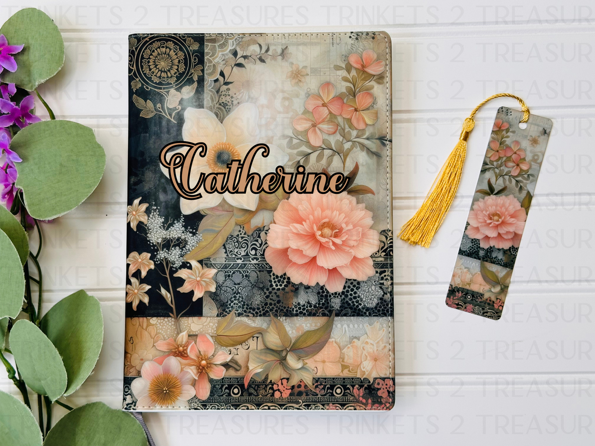 Personalized Journal and Matching Bookmark Flower Elegance Keepsake Journal #802