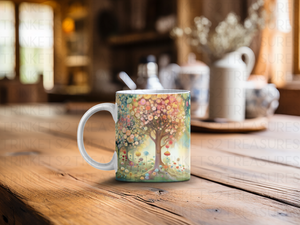 Personalized Ceramic Mug and Matching Coaster Set/11 oz or 15 oz Coffee Mug/Colorful Trees Design #122