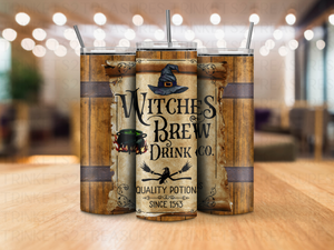 Personalized 20 oz Stainless Steel Tumbler with Metal Straw and Witches Brew Design #336