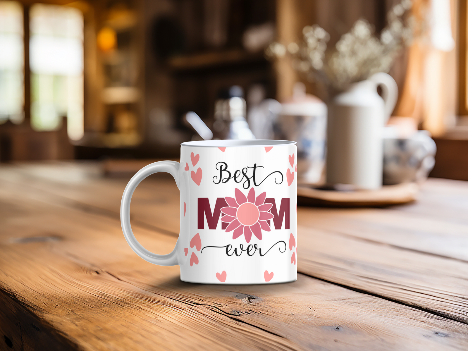 Personalized Ceramic Mug and Matching Coaster Set/11 oz or 15 oz Coffee Mug/Best Mom Ever Hearts & Flowers #132