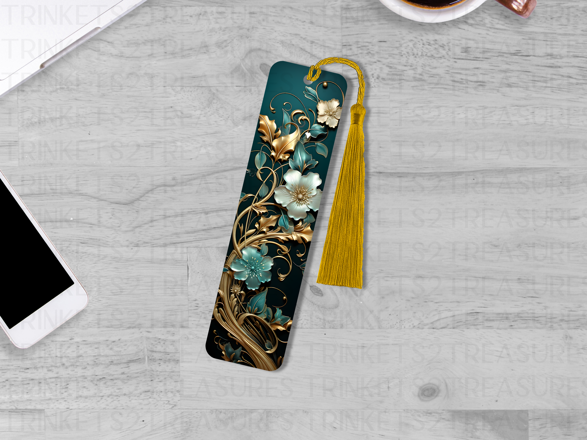 Bookmark and Tassel with Double Sided Sublimation Green & Gold Swirl #906