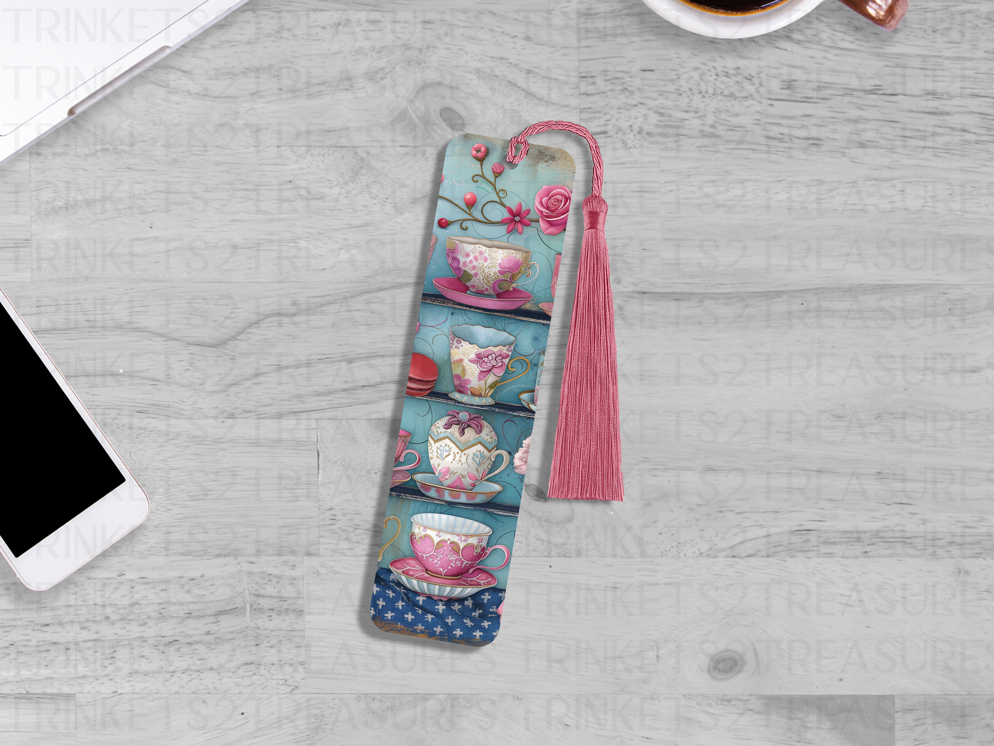 Bookmark and Tassel with Double Sided Sublimation Dainty Tea Cups #914