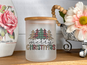 10 oz Frosted Candle Jars with Bamboo Lid/Multi-Purpose Jar/Merry Christmas/#524