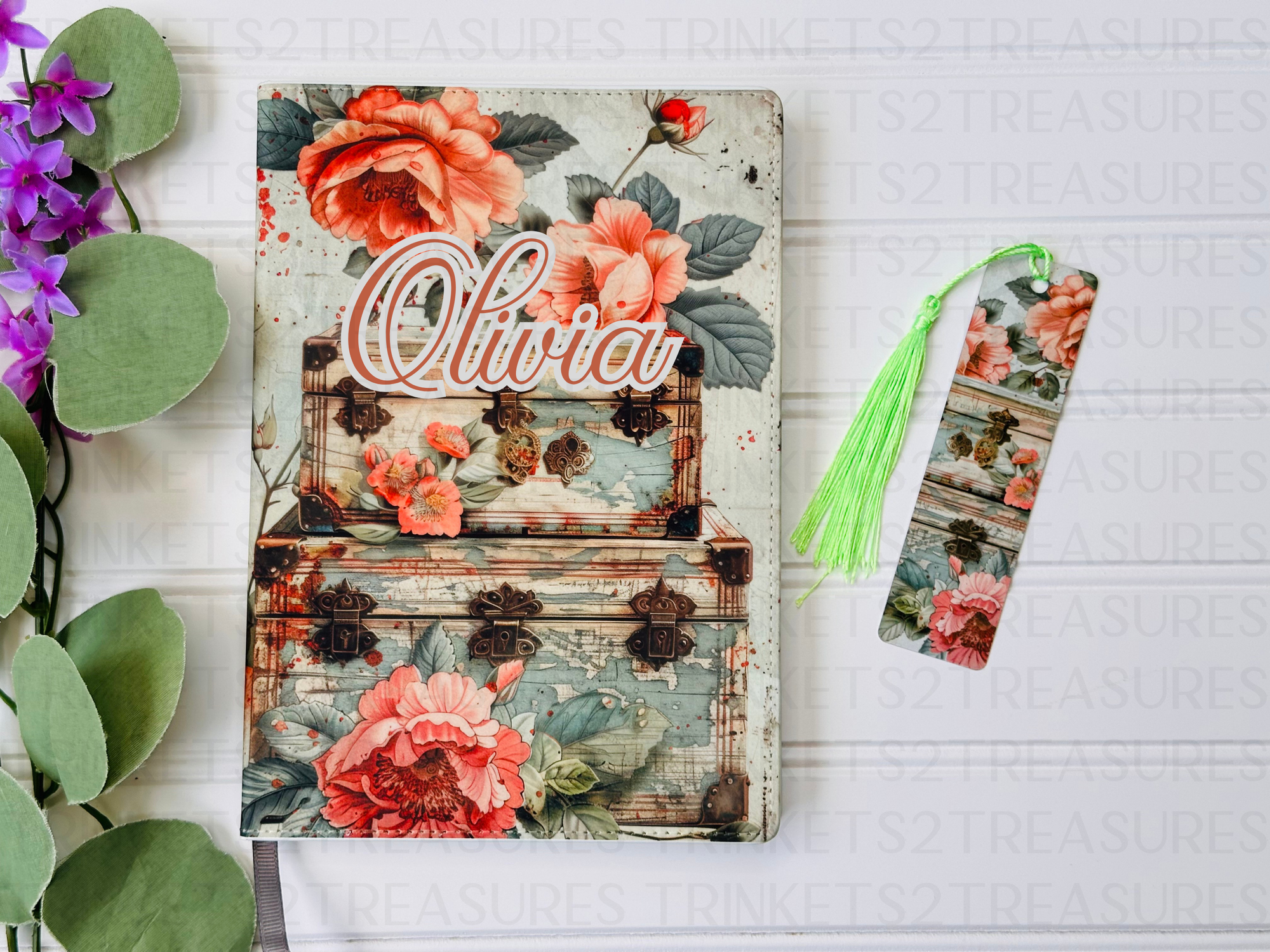 Personalized Journal and Matching Bookmark Traveling Roses Keepsake Journal #815