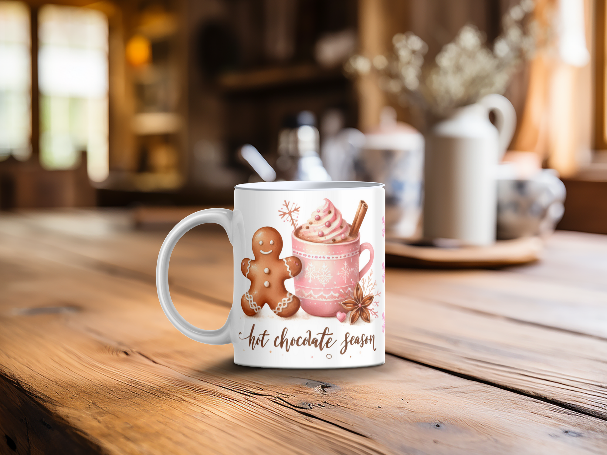 Personalized Ceramic Mug and Matching Coaster Set/11 oz or 15 oz Coffee Mug/Hot Chocolate Season #148