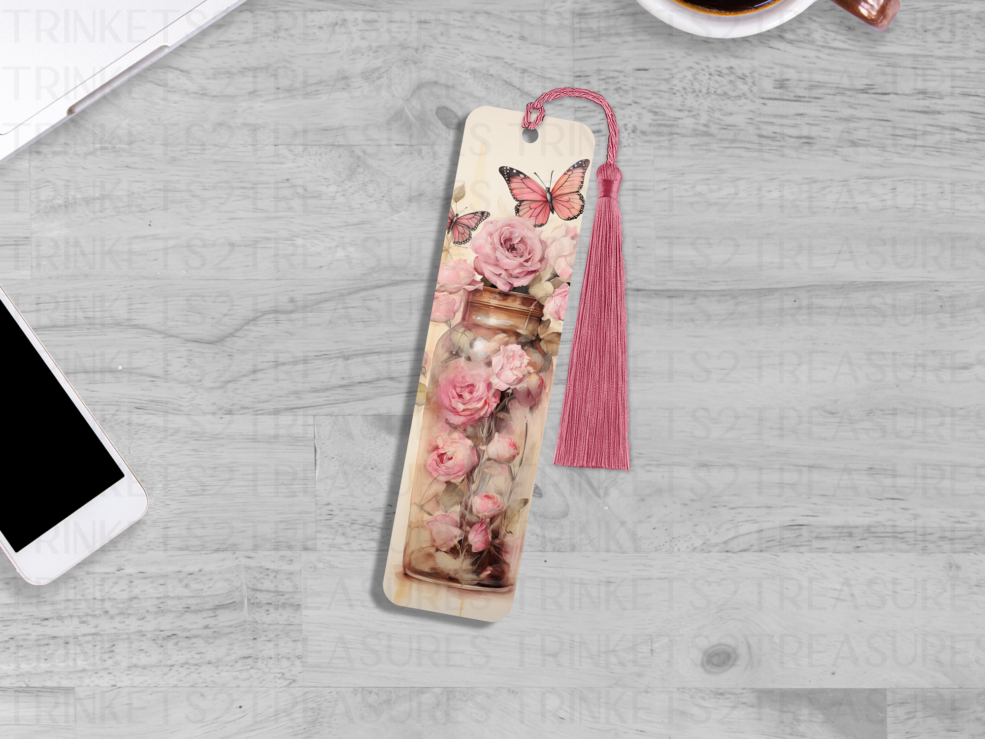 Bookmark and Tassel with Double Sided Sublimation Flowered Jar #932