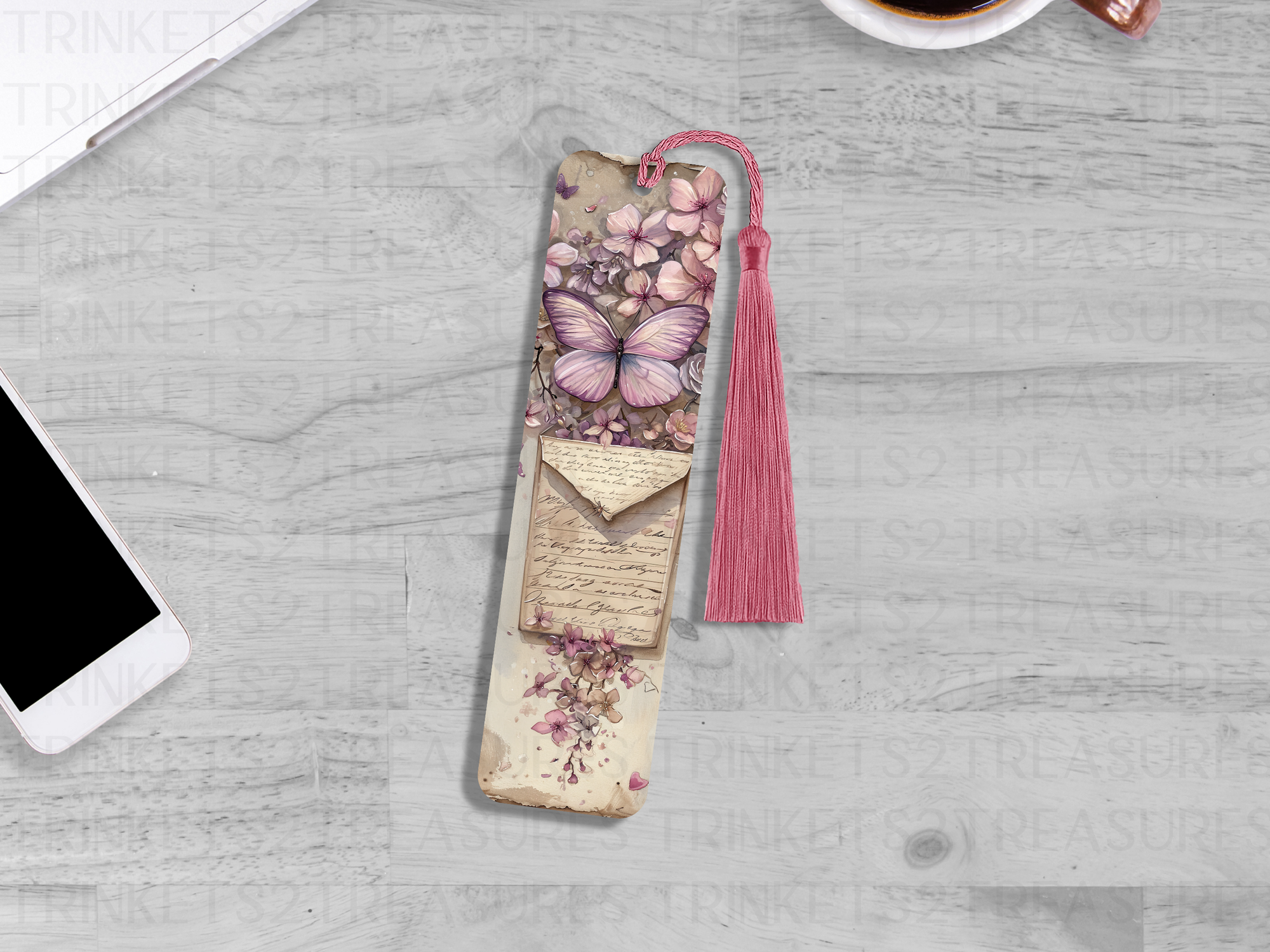 Bookmark and Tassel with Double Sided Sublimation Butterfly Script #915