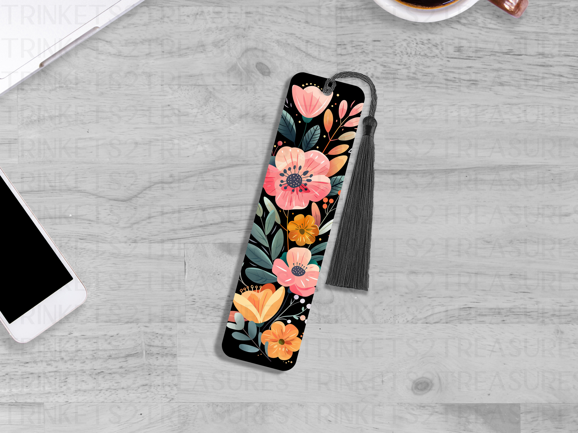 Bookmark and Tassel with Double Sided Sublimation Midnight Flowers #926