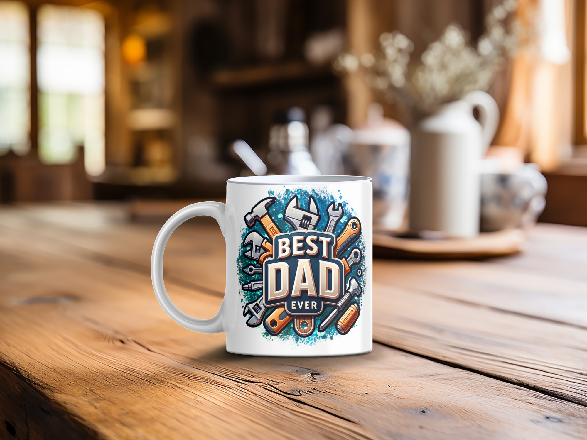 Personalized Ceramic Mug and Matching Coaster Set/11 oz or 15 oz Coffee Mug/Best Dad Ever Tools #127