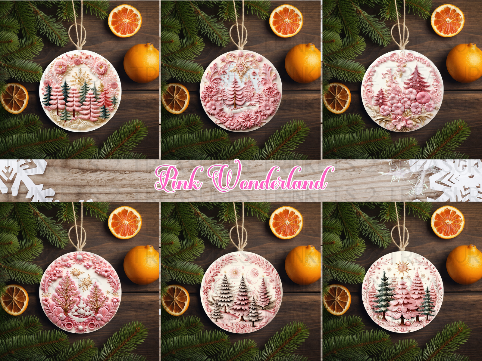 3" Acrylic or MDF Elegant Ornaments Pink Wonderland #404