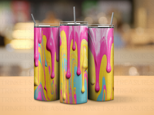 Personalized 20 oz Stainless Steel Tumbler with Metal Straw and Paint Drip Design #323