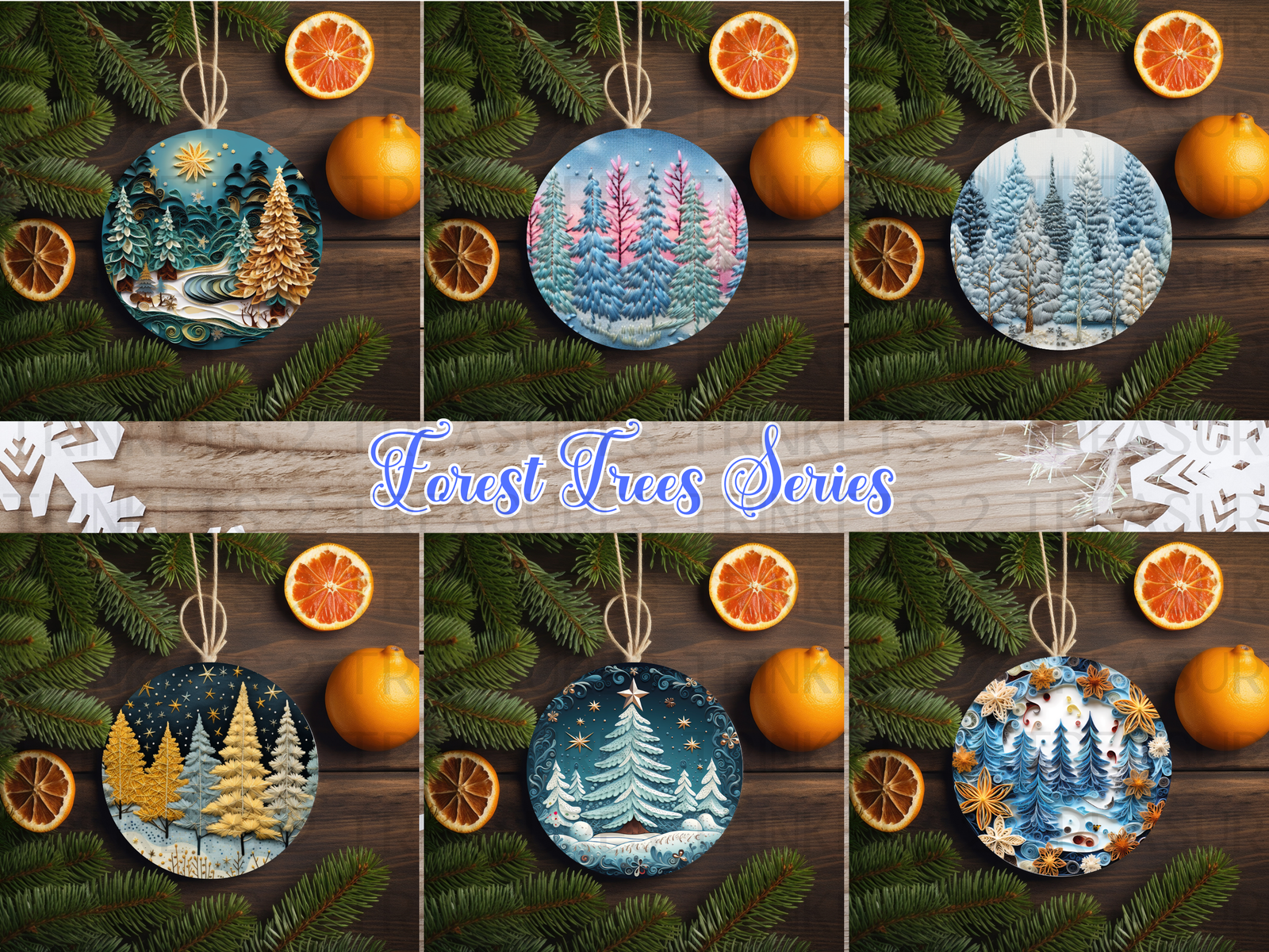 3" Acrylic or MDF Elegant Ornaments Forest Trees Series #416