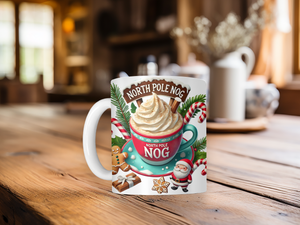 Personalized Ceramic Mug and Matching Coaster Set/11 oz or 15 oz Coffee Mug/North Pole Nog #123