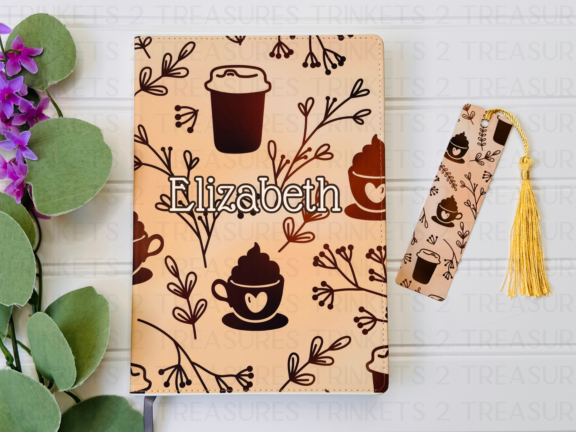 Personalized Journal and Matching Bookmark Latte & Coffee Keepsake Journal #801