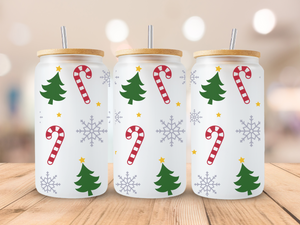 18oz Personalized  Frosted Glass Tumbler with Candy Canes & Christmas #235