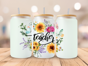 18oz Personalized  Frosted Glass Tumbler with Teacher Appreciation #223