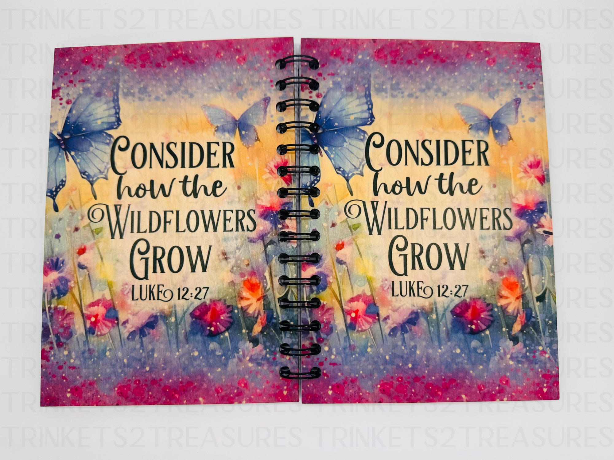 Personalized Butterflies & Wildflowers Wood Cover Notebook #1010