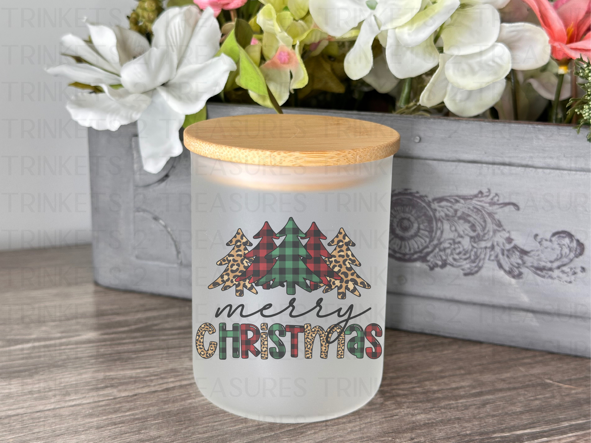 10 oz Frosted Candle Jars with Bamboo Lid/Multi-Purpose Jar/Merry Christmas/#524