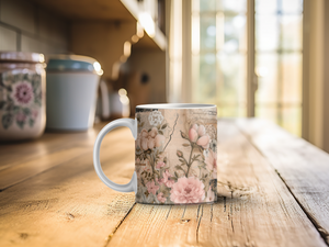 Personalized Ceramic Mug and Matching Coaster Set/11 oz or 15 oz Coffee Mug/Victorian Rose #138