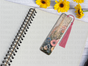 Bookmark and Tassel with Double Sided Sublimation Pink & Blue Paper Flowers #904