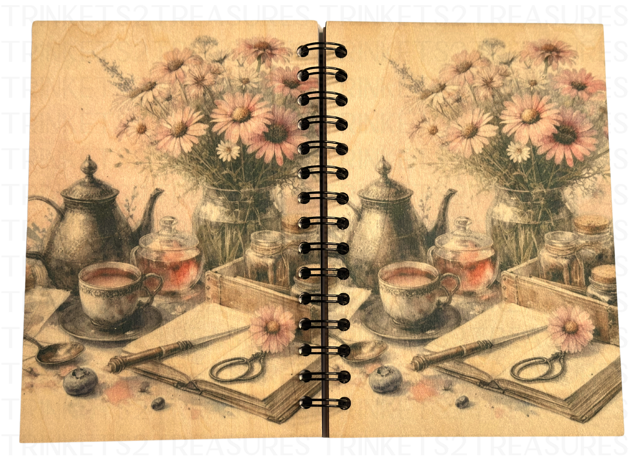 Personalized Tea Time Wood Notebook #1022