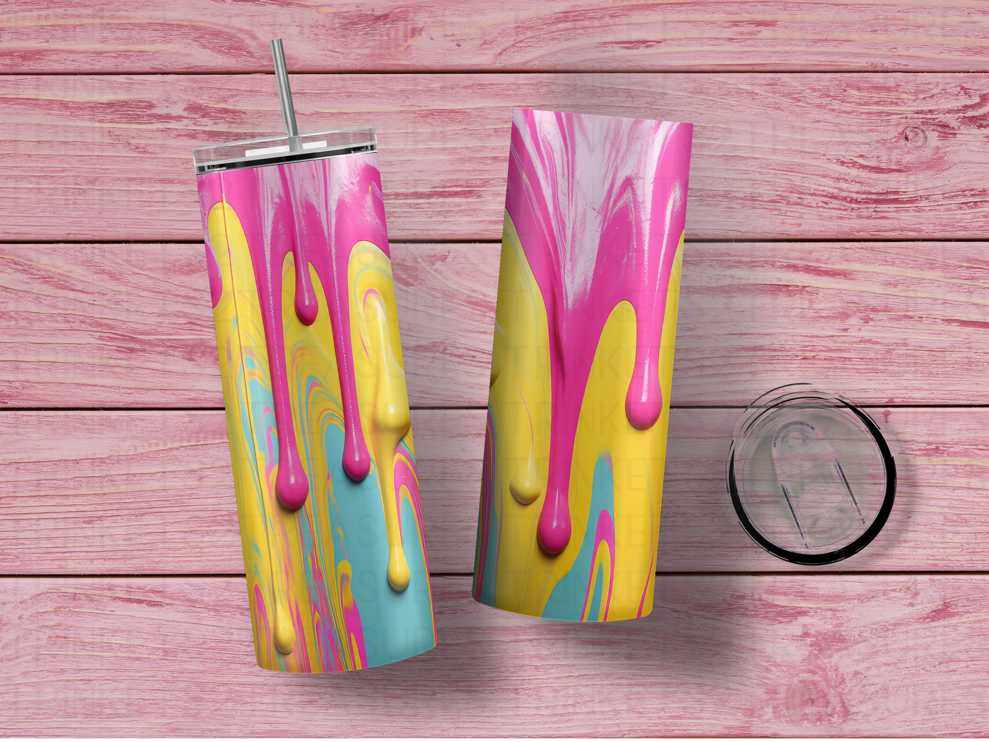 Personalized 20 oz Stainless Steel Tumbler with Metal Straw and Paint Drip Design #323