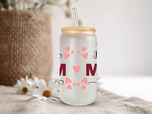 18oz Personalized  Frosted Glass Tumbler with Best Mom Ever #224