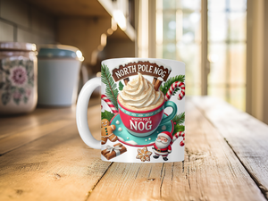 Personalized Ceramic Mug and Matching Coaster Set/11 oz or 15 oz Coffee Mug/North Pole Nog #123