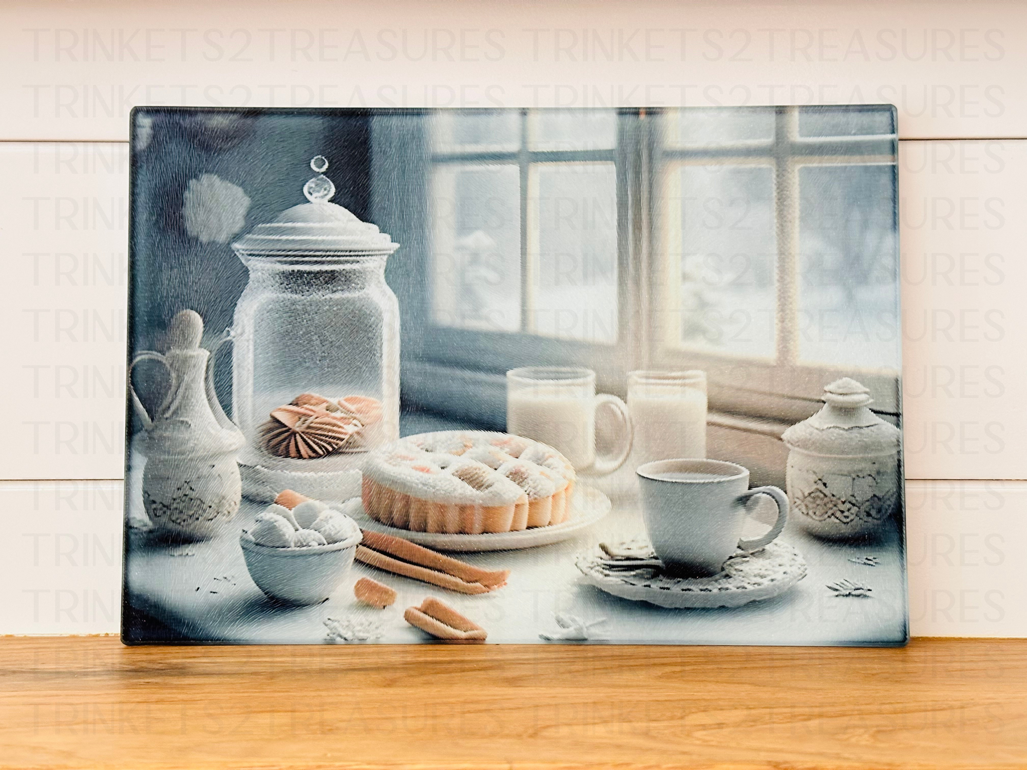 Personalized 8" x 11" Textured & Tempered Glass Cutting Board/Winter Sweets/#618