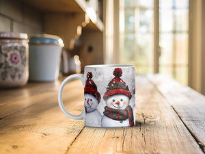 Personalized Ceramic Mug and Matching Coaster Set/11 oz or 15 oz Coffee Mug/3 Snowman Design/#120