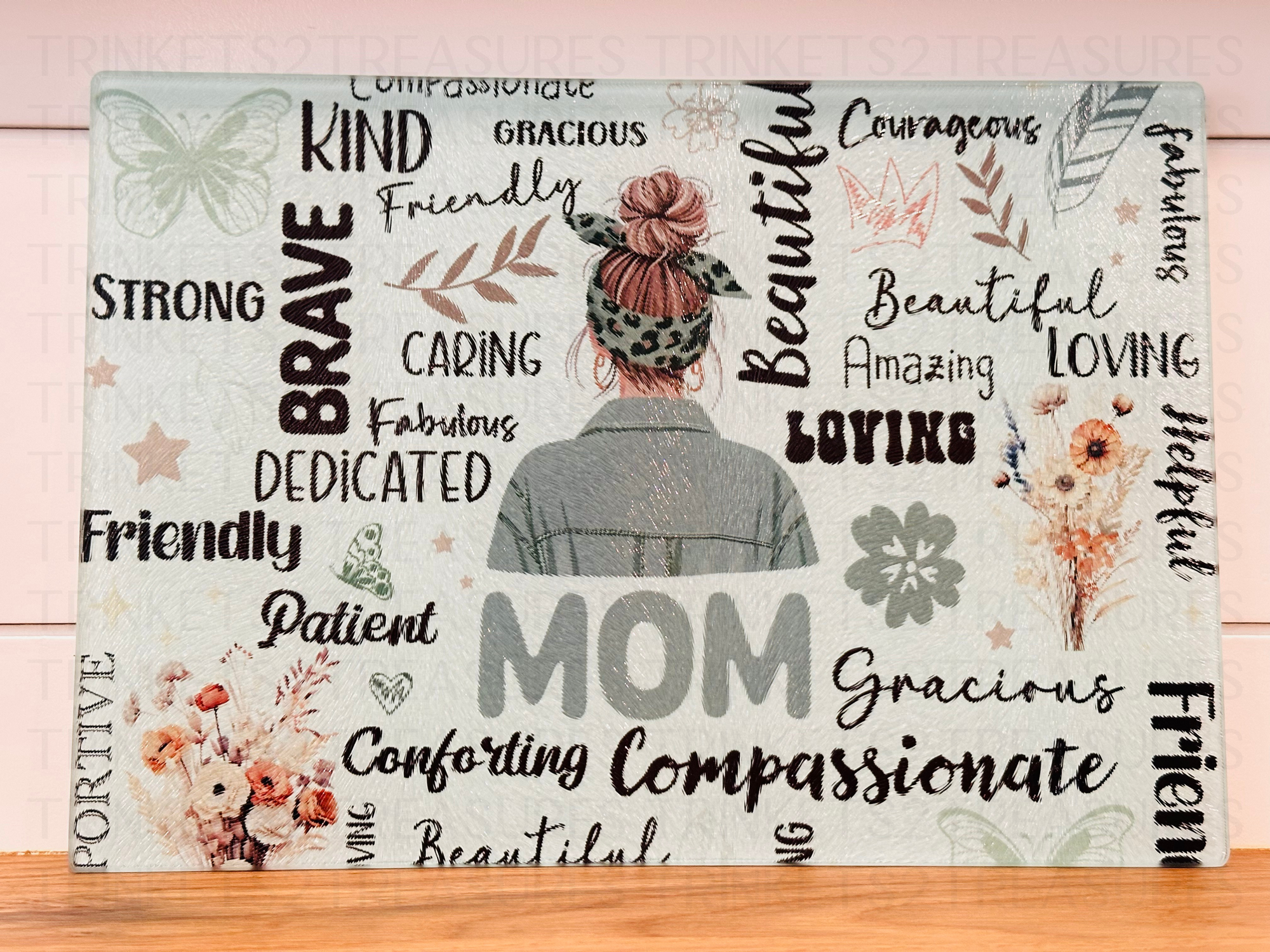 Personalized 8" x 11" Textured & Tempered Glass Cutting Board/Mom Description #606