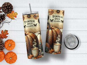 Personalized 20 oz Stainless Steel Tumbler with Metal Straw and Pumpkin Spice Season #340