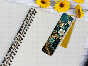 Bookmark and Tassel with Double Sided Sublimation Green & Gold Swirl #906