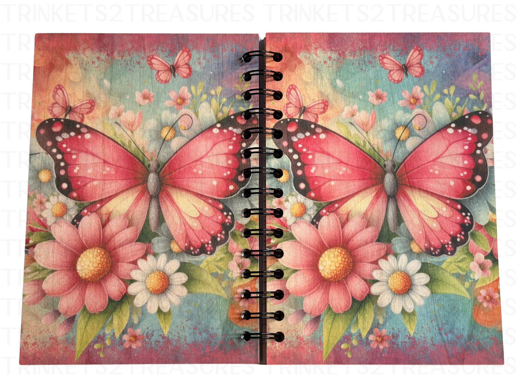 Personalized Pink Butterflies Wood Notebook #1018