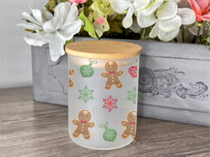 10 oz Frosted Candle Jars with Bamboo Lid/Multi-Purpose Jar/Gingerbread Men/#523